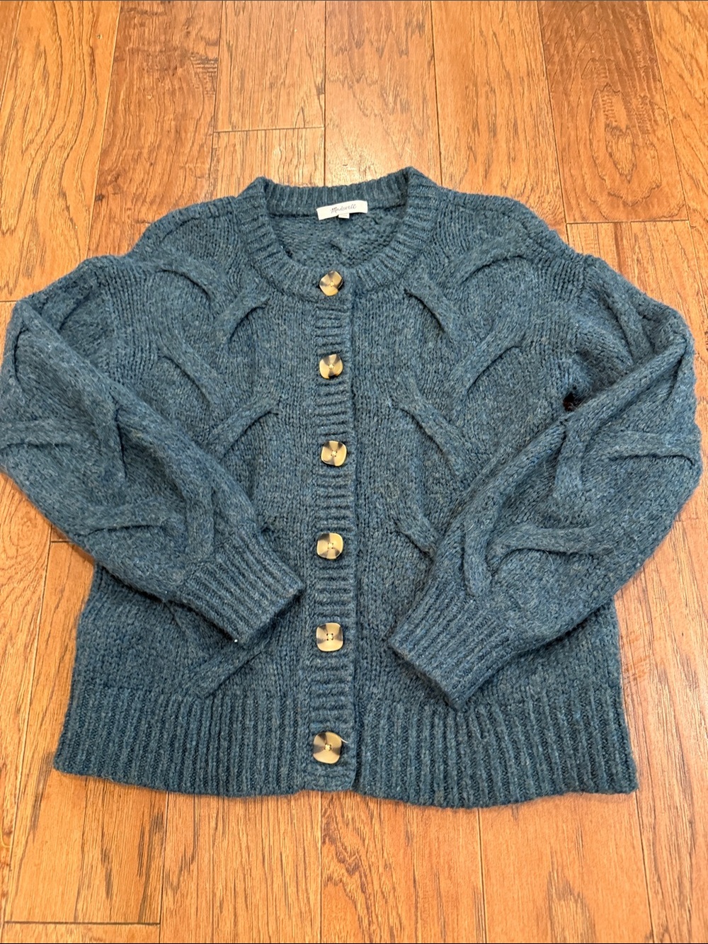 Madewell Teal/Blue Cable-Knit Button-Front Women's Cardigan, XXSmall